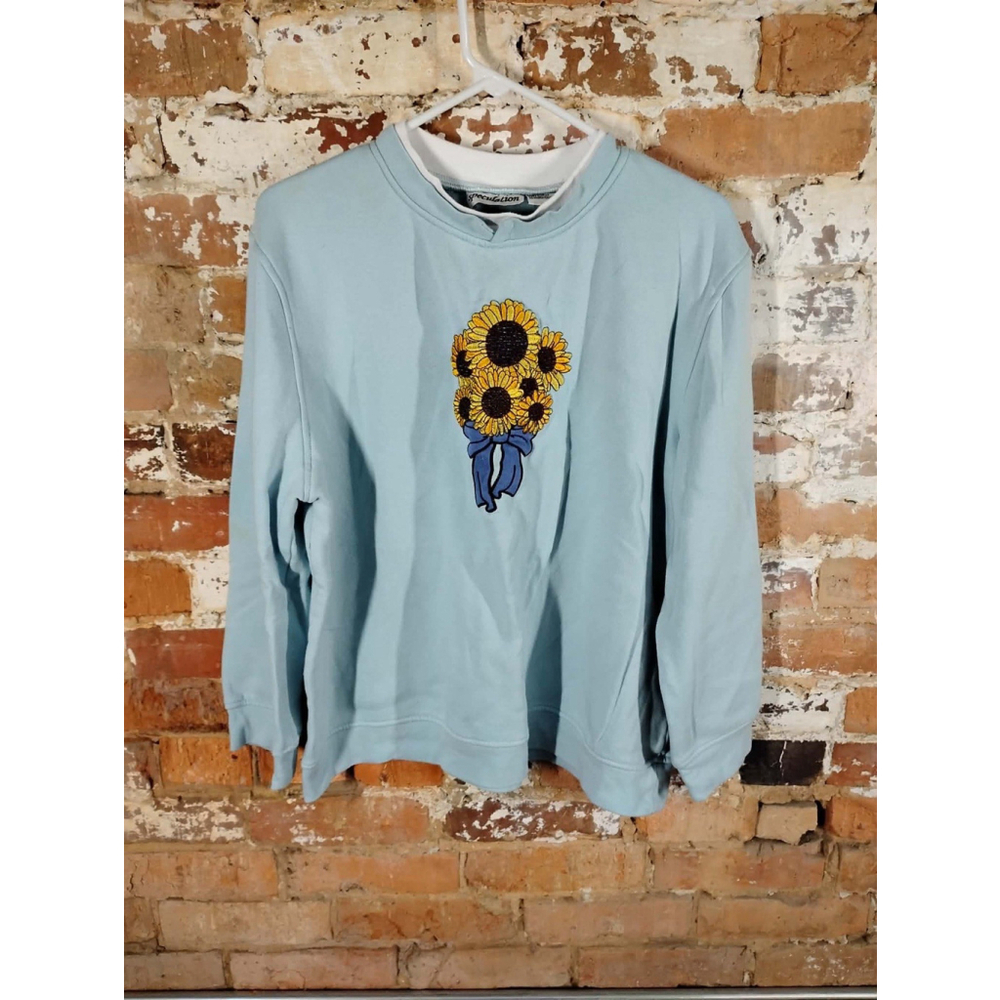 Vtg Speculation Woman Sweatshirt Sz XL Embroidered Sunflower‎